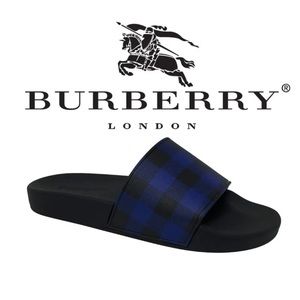 Men's BURBERRY Furley Check Slide, 7US, 40EU, Deep Royal Blue/Black